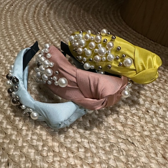 Elegant Pearl Embellished Headbands - Yellow, Pink, Blue (Satin) ~ All New!! - Picture 3 of 5